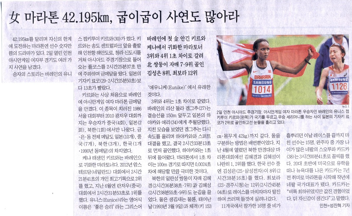 女마라톤 42.195km, 굽이굽이 사연도 많아라