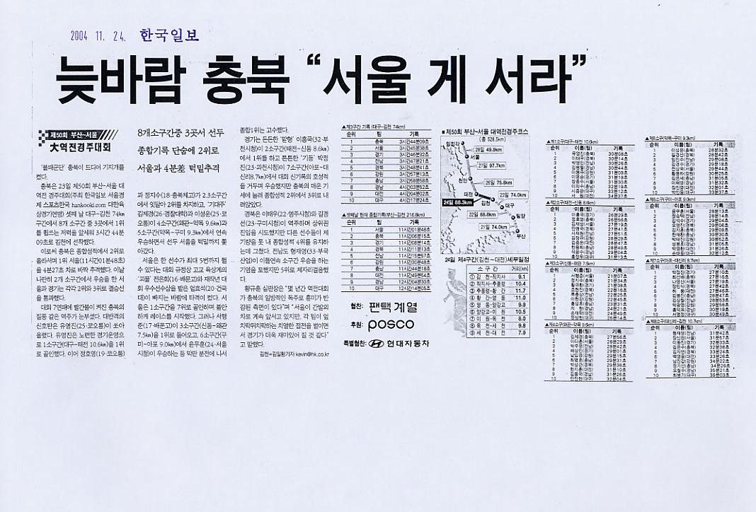 [大역전경주대회]땀뺀 충북… 진땀 뺀 서울