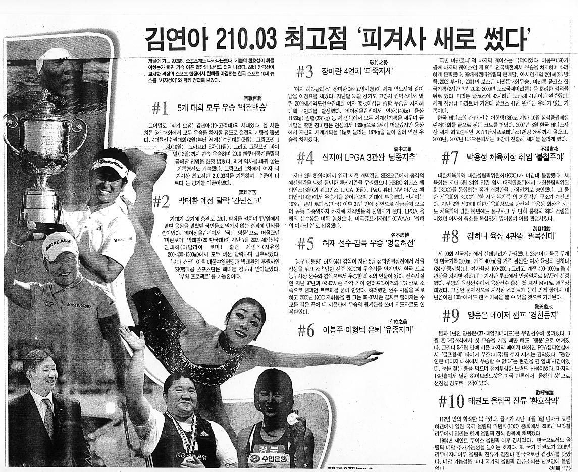 국내 스포츠 \'2009년 10대 뉴스\'